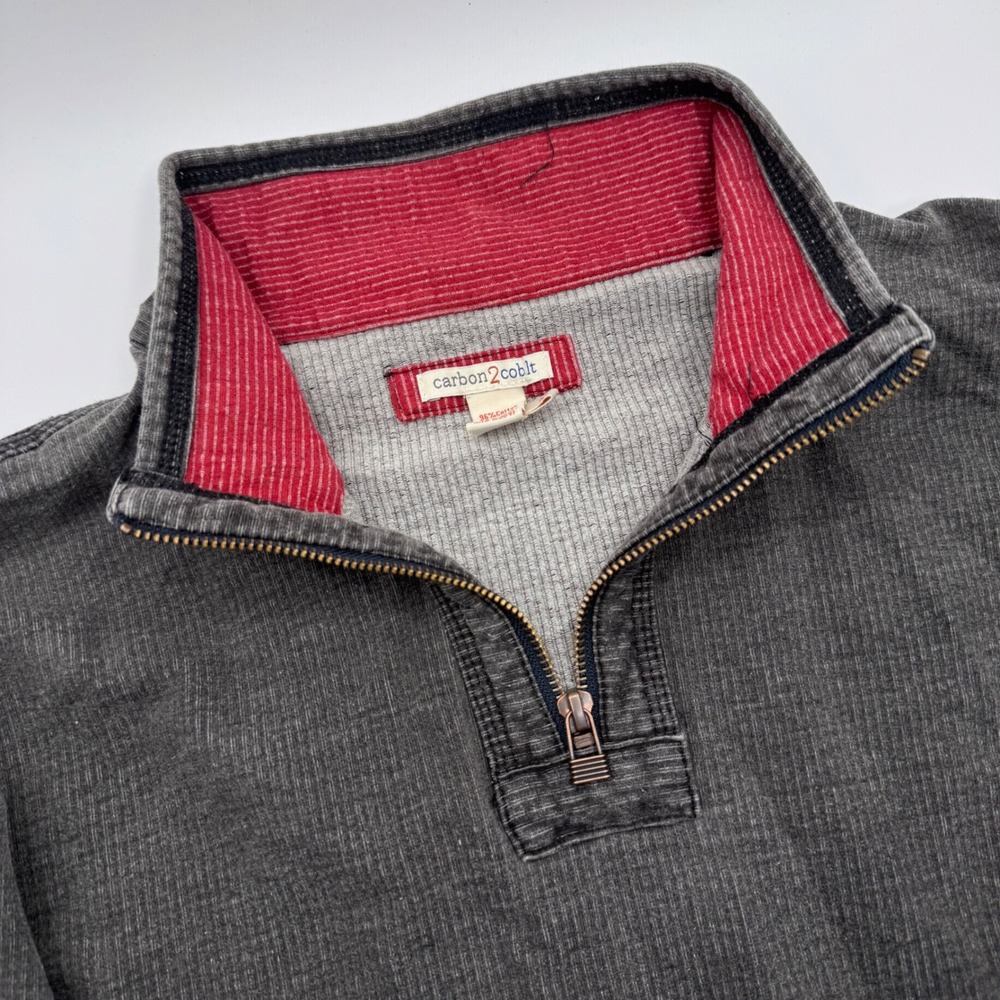 Carbon2Cobalt‎ Men's Medium 1/4 Quarter Zip Pullover Sweater Gray Red Textured